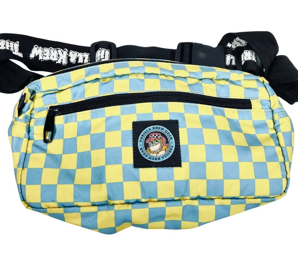 Thrilla Krew Gear Fanny Pack Hip Waist Bag Crossbody Checkered Blue Yellow